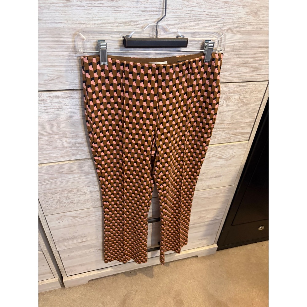Maeve Anthropologie The Margot Kick Flare Pants Geometric Print Brown Pink XS - Picture 4 of 7
